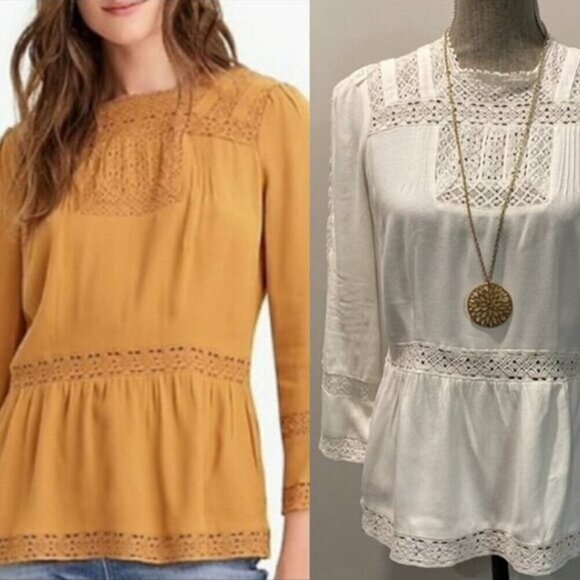 J Crew White Blouse TopnLaceynPeasant - Picture 2 of 15